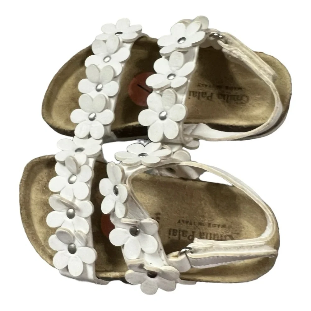 Giulia Palai White Floral Leather/Cork Sandals Size 7 Toddler